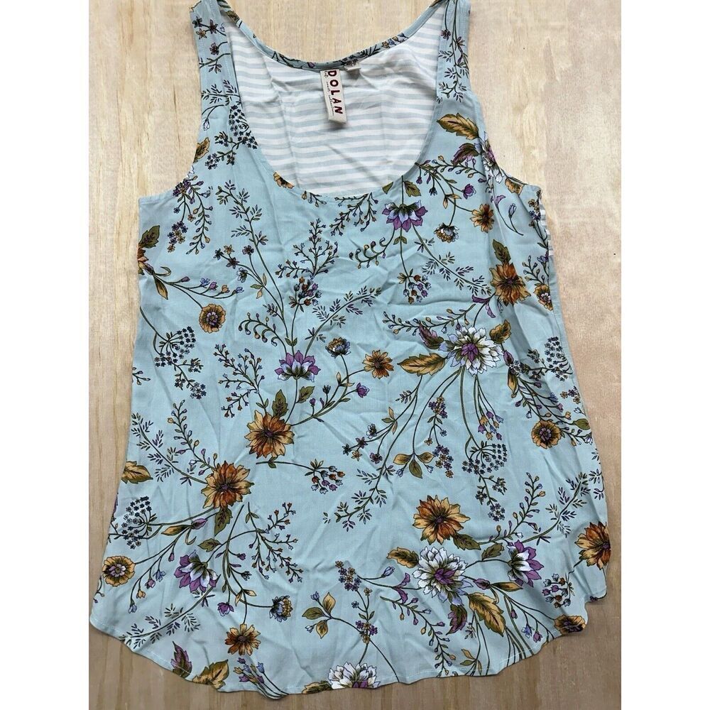 DOLAN Anthropologie Coast Collection Tank Blues Floral Stripes Sm 100% Rayon